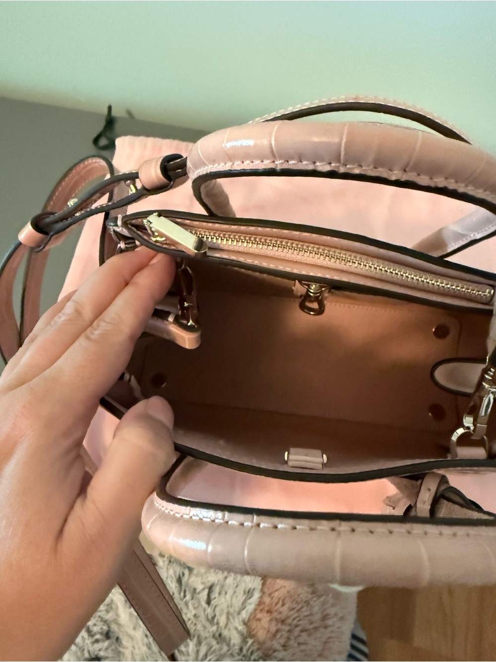 Kate Spade Knott Croc-Embossed Leather and Suede Medium Satchel Pink